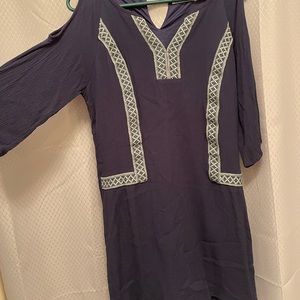 White mark brand cold shoulder dress navy and tribal style